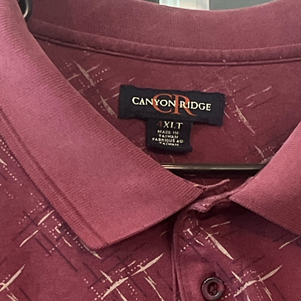 Canyon Ridge Shirt Mens 4XLT Tall Burgundy Golf Polo Big Tall Short Sleeve